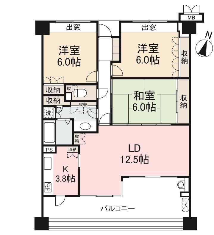 サーパス高松駅前フレシアサンポート605(3LDK/6階)の間取り写真