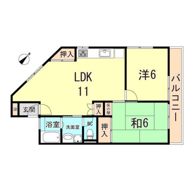 カルチェ六甲台(2LDK/2階)の間取り写真
