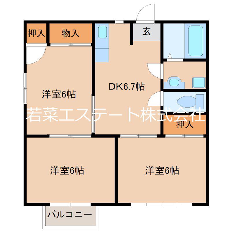 リバーサイド東合川(3DK/2階)の間取り写真