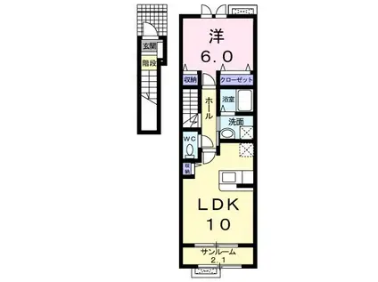 ウィステリアA・B(1LDK/2階)の間取り写真