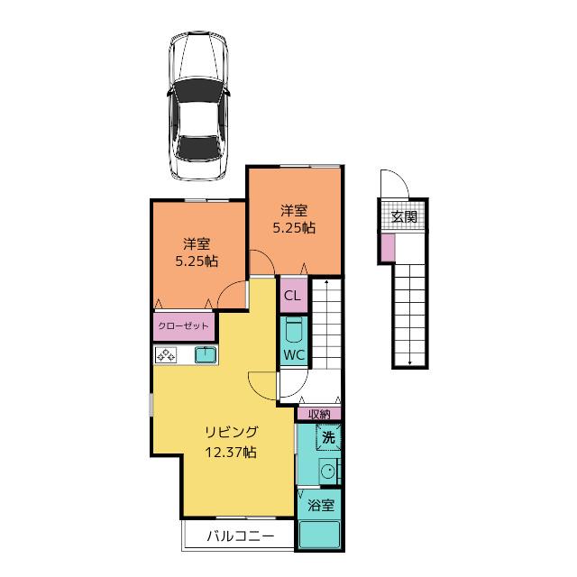 LA CASA SERENA C棟(2LDK/2階)の間取り写真