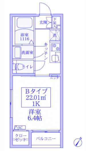 スカイルーチェ浦和(1K/4階)の間取り写真