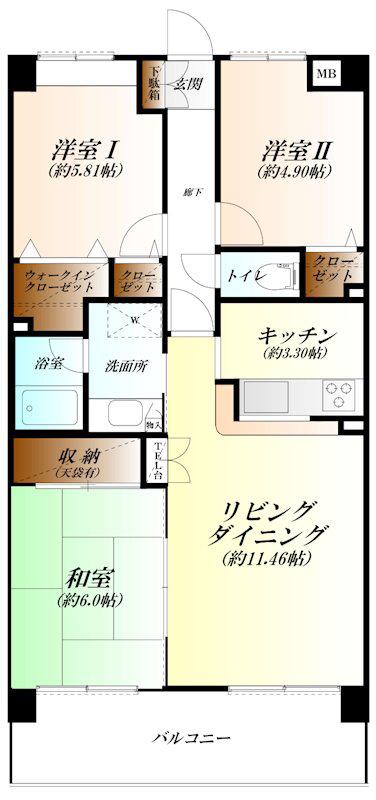 ベルドゥムール熊谷(3LDK/3階)の間取り写真