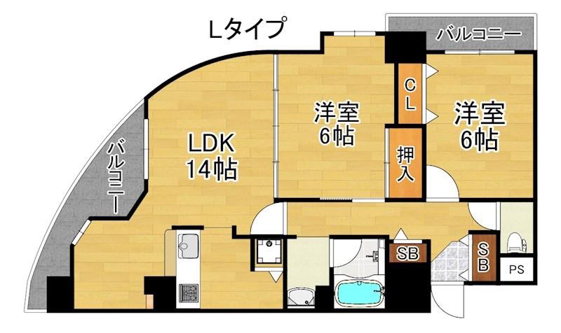 フェルザ住之江公園(2LDK/3階)の間取り写真