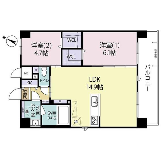 ARISTA箱崎(2LDK/7階)の間取り写真