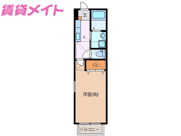 TOP HOUSE羽津II(1K/2階)の間取り写真