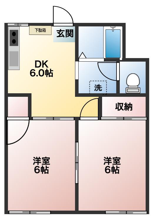 ハイム笹井A(2DK/2階)の間取り写真