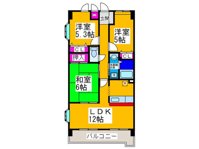 ミアカーサ萩原天神(3LDK/5階)の間取り写真