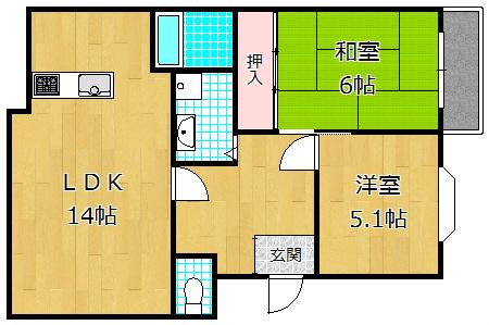 ドミシル並川(2LDK/1階)の間取り写真
