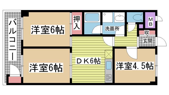 ライオンズマンション下山手第2(3DK/2階)の間取り写真