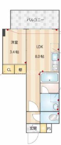 ヴィラージュ天神(1LDK/2階)の間取り写真