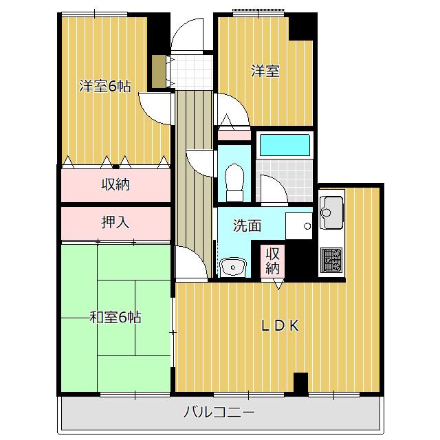 コムラーデ八幡(3LDK/6階)の間取り写真