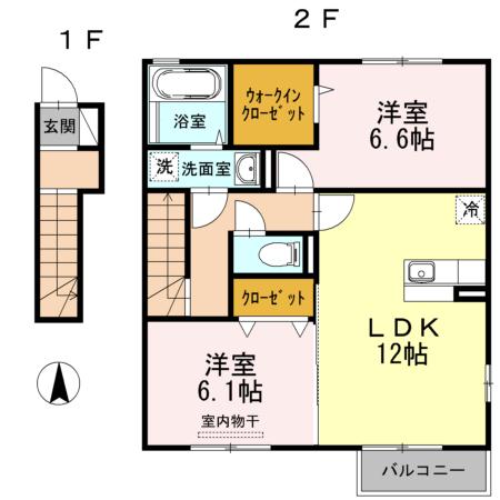 ヴィスキオ M 大江(2LDK/2階)の間取り写真