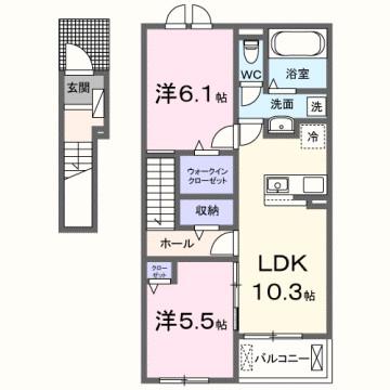 グランドールII(2LDK/2階)の間取り写真