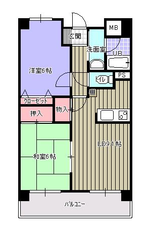 プルーリオン本町(2LDK/4階)の間取り写真