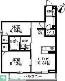 国立市谷保4丁目PJ 共同A棟(2LDK/2階)の間取り写真