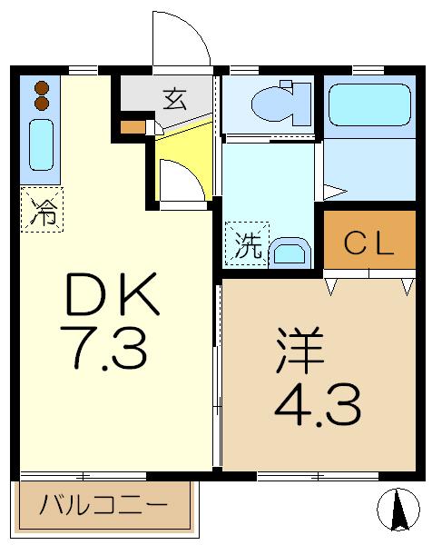 ソレイユ港南(1DK/2階)の間取り写真
