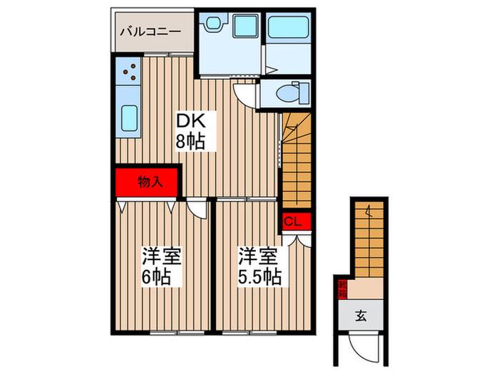 プレミアコートII(2DK/2階)の間取り写真