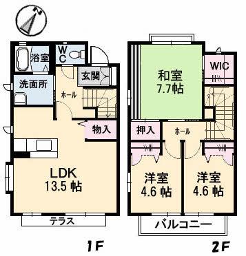 ナインツェン B(3LDK/1階)の間取り写真