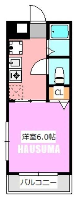 ハピネス・K(1K/4階)の間取り写真