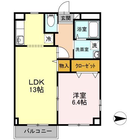 エスポワール大安寺(1LDK/2階)の間取り写真