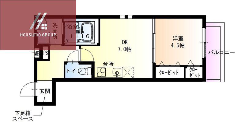 フジパレス吉田ノース(1DK/3階)の間取り写真