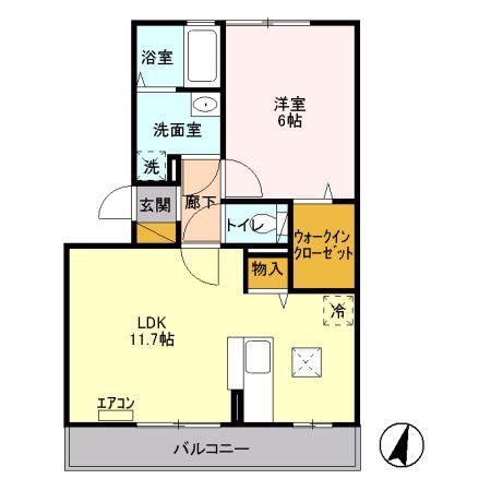 グランビューコートB棟(1LDK/1階)の間取り写真