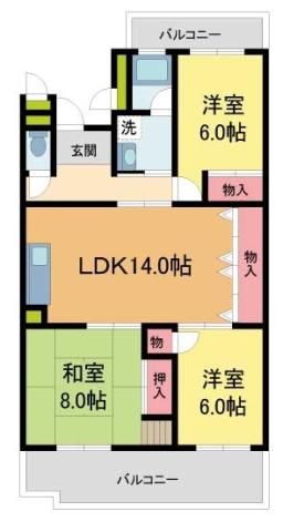 白鷹香枦園第2マンション(3LDK/1階)の間取り写真