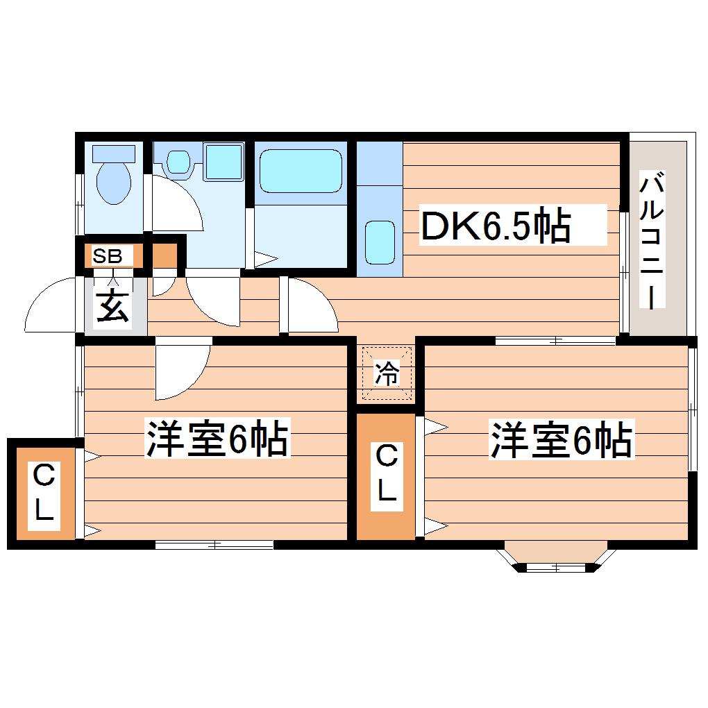 トゥインクルコート南小泉III(2DK/1階)の間取り写真