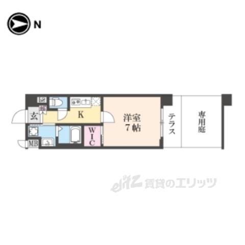 ソルテラス嵯峨嵐山(1K/1階)の間取り写真