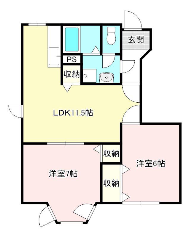 グリーンスクエアII(2LDK/1階)の間取り写真