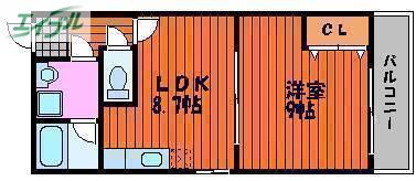 ルネ下中野(1LDK/1階)の間取り写真