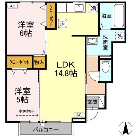 シェルセオン(2LDK/1階)の間取り写真