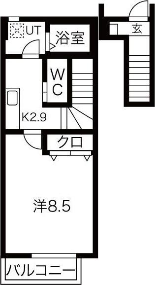ユニベール(1K/2階)の間取り写真