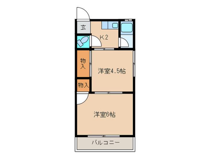 ドエル ヤナイ(2K/2階)の間取り写真