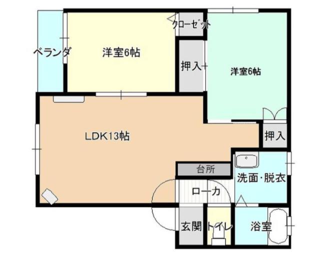 コーポトビナイ(2LDK/1階)の間取り写真