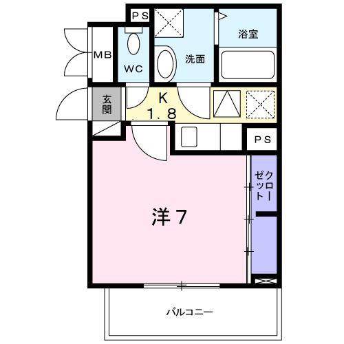 アベニール九の城(1K/1階)の間取り写真