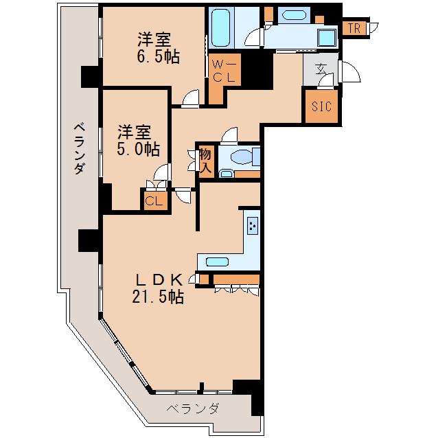 プラウドタワー名古屋錦(2LDK/12階)の間取り写真