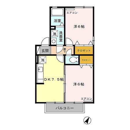 ファミール A(2DK/2階)の間取り写真