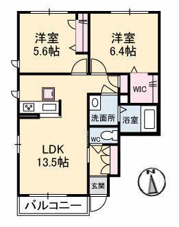 シャーメゾンアミティエA(2LDK/1階)の間取り写真