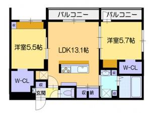 アールフィーノ中の島(2LDK/4階)の間取り写真