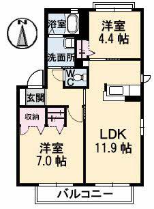 アネシスC棟(2LDK/2階)の間取り写真