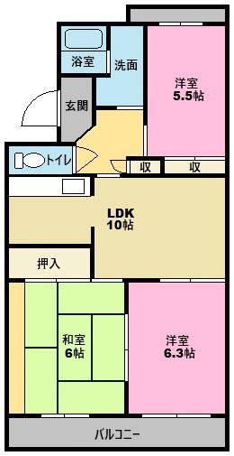 コンフォートシバタII(3LDK/3階)の間取り写真