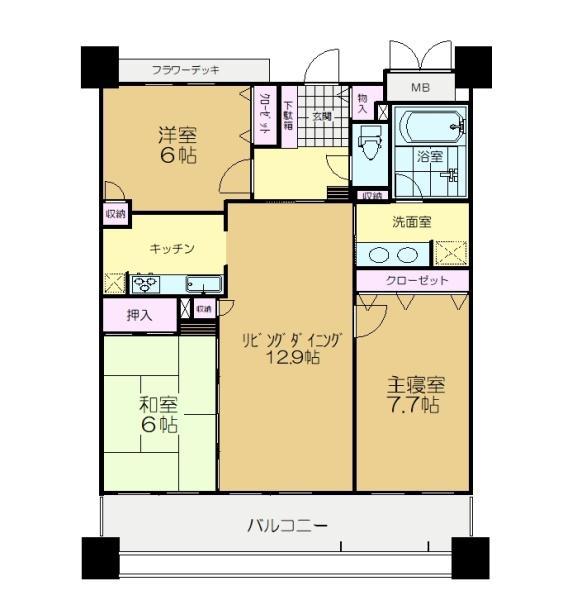 アパガーデンパレス佐倉駅前(3LDK/13階)の間取り写真