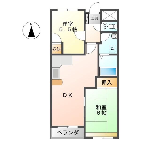 メゾン21篠井原B棟(2DK/4階)の間取り写真