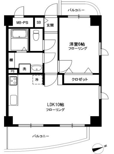 ボナール桜新町(1LDK/7階)の間取り写真