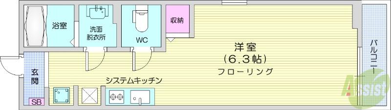 アヴニール(1K/1階)の間取り写真