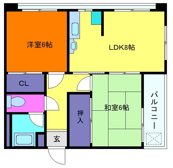 メゾン六甲(2LDK/3階)の間取り写真