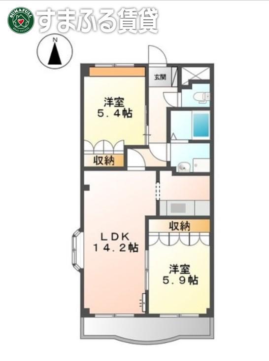 ウイングヒルズながしの一番館(2LDK/3階)の間取り写真
