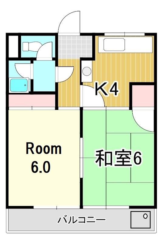 ワニコーポ(2K/1階)の間取り写真